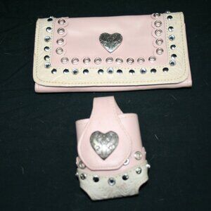 American West Tri-fold Pink Studded Wallet with matching phone case